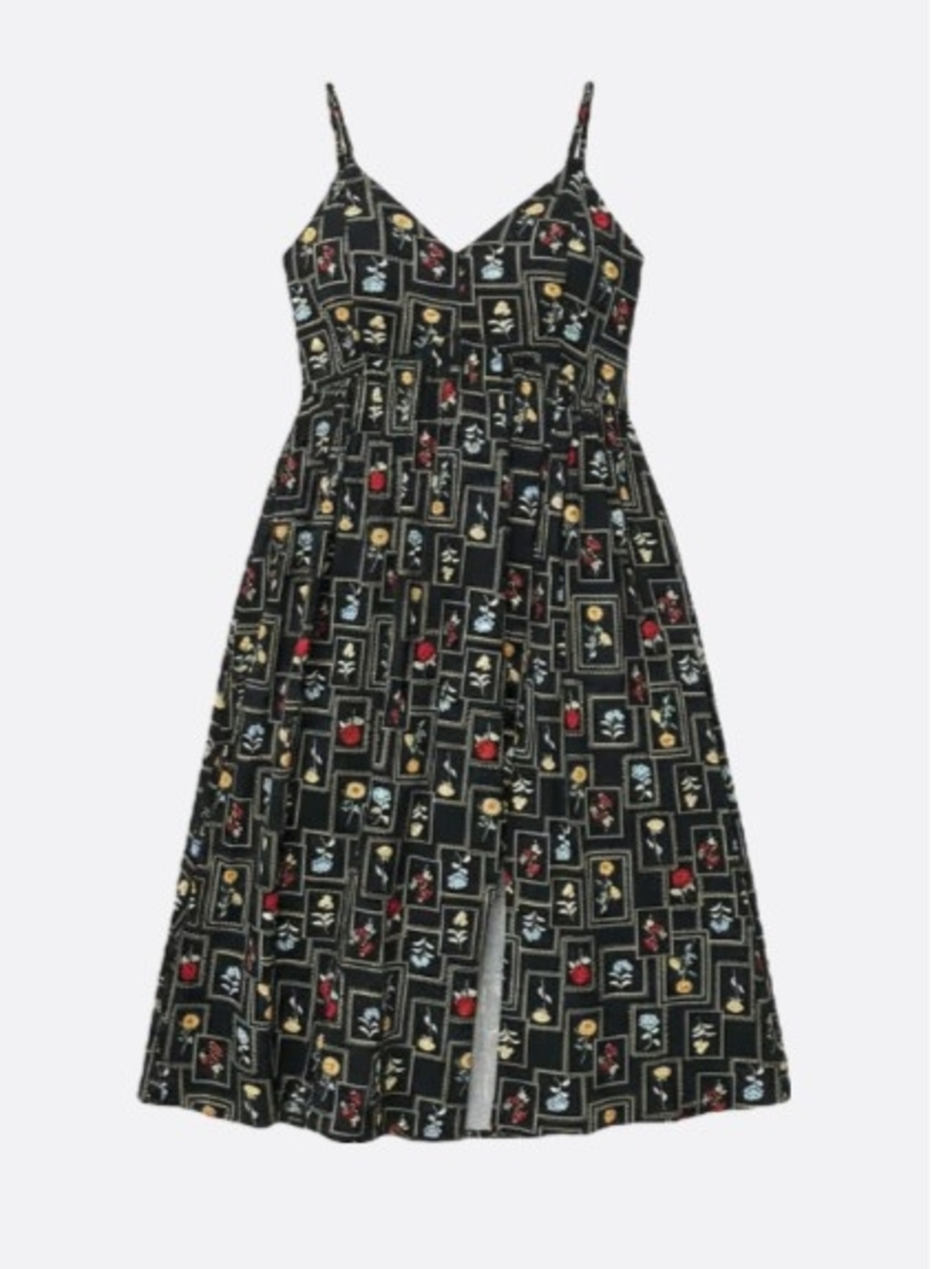 V-Neck Midi Dress in Black Floral Tile Print - Picture 4 of 4